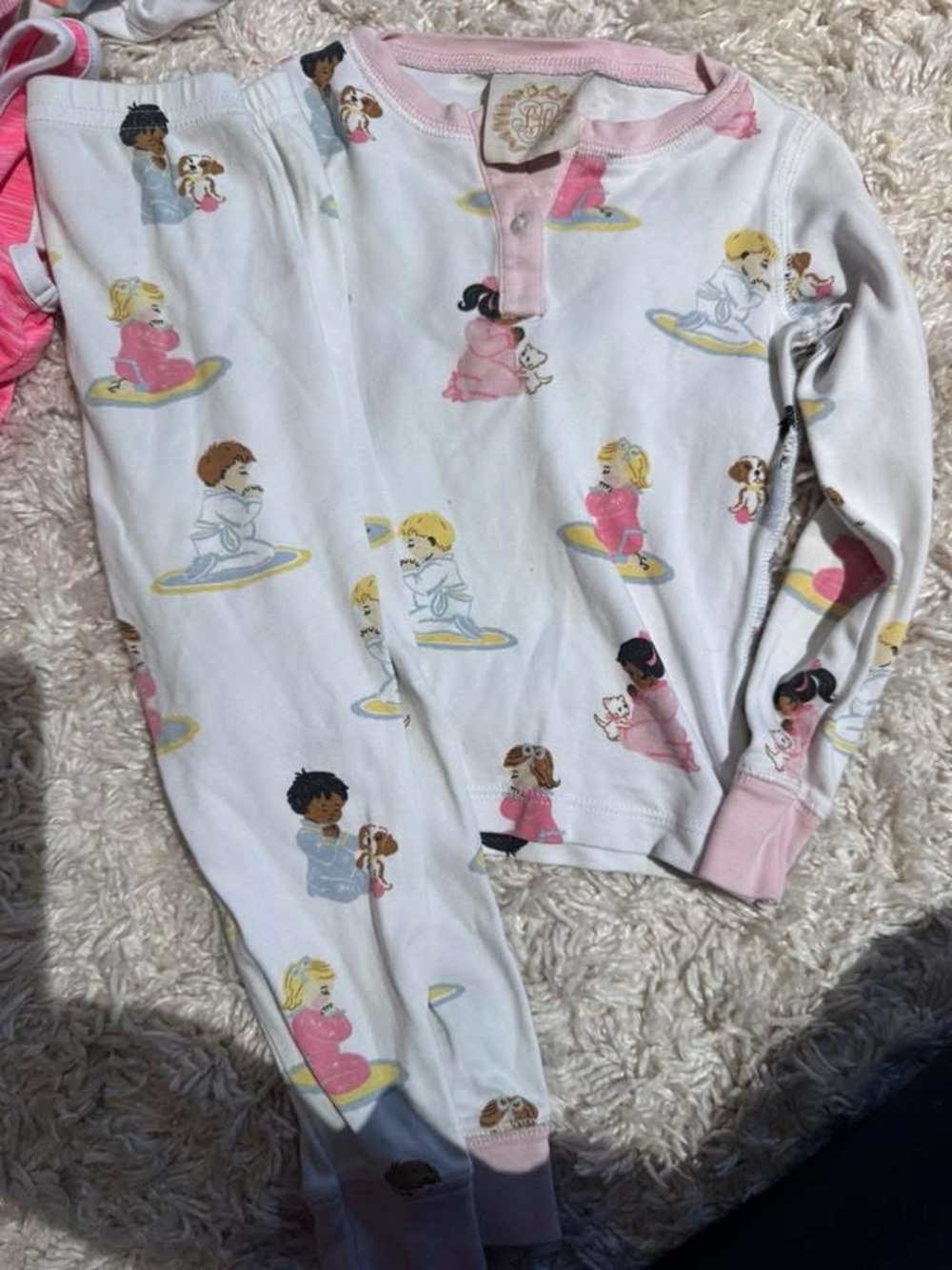 Kids White Pajama Set with Multicolor Character Print